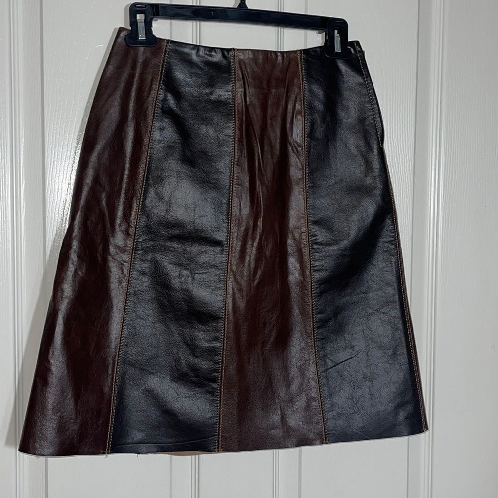 DKNY two tone brown leather skirt size 2 altered see measurements